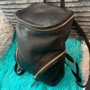 Vince Camuto Genuine Black Pebbled Leather Backpack with Gold Hardware